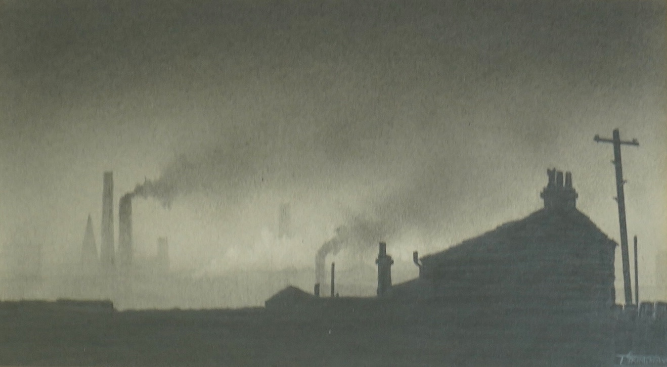 Trevor Grimshaw (English, 1947-2001), Industrial landscape, graphite on paper, 10.5 x 19cm